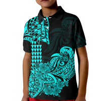 Hawaii Kakau Kid Polo Shirt Polynesian Floral Tribal Aqua Version LT9 Kid Aqua - Polynesian Pride