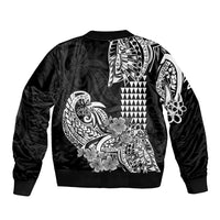 Hawaii Kakau Sleeve Zip Bomber Jacket Polynesian Floral Tribal Black Version LT9 - Polynesian Pride