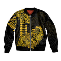Hawaii Kakau Bomber Jacket Polynesian Floral Tribal Gold Version LT9 Unisex Gold - Polynesian Pride