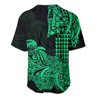 Hawaii Kakau Baseball Jersey Polynesian Floral Tribal Green Version LT9 - Polynesian Pride