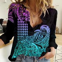 Hawaii Kakau Women Casual Shirt Polynesian Floral Tribal Heliotrope Version LT9 Female Heliotrope - Polynesian Pride