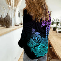 Hawaii Kakau Women Casual Shirt Polynesian Floral Tribal Heliotrope Version LT9 - Polynesian Pride