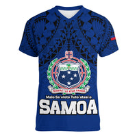 (Custom Personalised) Polynesian Independent State of Samoa Blue Women V Neck T Shirt LT9 - Polynesian Pride