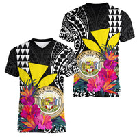 Kakau Tribal Hawaiian Kanaka Maoli Women V Neck T Shirt LT9 Female Black - Polynesian Pride