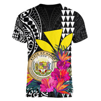 Kakau Tribal Hawaiian Kanaka Maoli Women V Neck T Shirt LT9 - Polynesian Pride