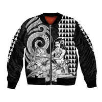 (Custom Personalised) Aloha Hula Girl Hawaiian Tribal and Simple Kakau Sleeve Zip Bomber Jacket LT9 Unisex Black - Polynesian Pride