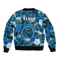 Hawaii State Sleeve Zip Bomber Jacket Tropical Flowers Mix Tartan Blue Version LT14 - Polynesian Pride
