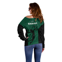 Hawaii Volleyball Off Shoulder Sweater Hawaiian Kakau Green Style LT14 - Polynesian Pride
