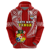 (Custom Text and Number) Tonga Rugby Hoodie Mate Maa Tonga Pacific Tongan Ngatu LT14 Zip Hoodie Red - Polynesian Pride
