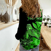 (Custom Personalised) Hawaii Monk Seal Women Casual Shirt Polynesian Kakau With Kanaka Green LT14 - Polynesian Pride