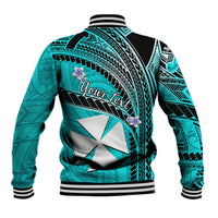 (Custom Personalised) Wallis And Futuna Baseball Jacket Plumeria Flowers With Turquoise Polynesian Pattern LT14 - Polynesian Pride