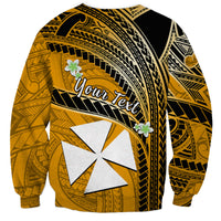 (Custom Personalised) Wallis And Futuna Sweatshirt Plumeria Flowers With Gold Polynesian Pattern LT14 - Polynesian Pride