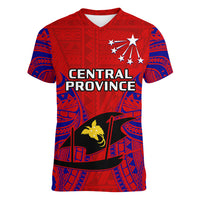 Papua New Guinea Women V Neck T Shirt Central Province Mix Coat Of Arms Polynesian Art LT14 - Polynesian Pride