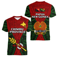 Papua New Guinea Women V Neck T Shirt Chimbu Province Mix Coat Of Arms Polynesian Art LT14 Female Red - Polynesian Pride