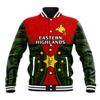 Papua New Guinea Baseball Jacket Eastern Highlands Province Mix Coat Of Arms Polynesian Art LT14 Unisex Red - Polynesian Pride