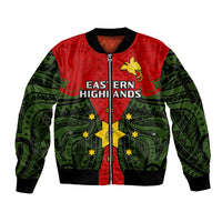 Papua New Guinea Sleeve Zip Bomber Jacket Eastern Highlands Province Mix Coat Of Arms Polynesian Art LT14 Unisex Red - Polynesian Pride