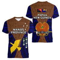 Papua New Guinea Women V Neck T Shirt Manus Province Mix Coat Of Arms Polynesian Art LT14 Female Brown - Polynesian Pride
