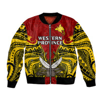 Papua New Guinea Bomber Jacket Western Province Mix Coat Of Arms Polynesian Art LT14 Unisex Red - Polynesian Pride
