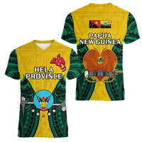Papua New Guinea Women V Neck T Shirt Hela Province Mix Coat Of Arms Polynesian Art LT14 Female Yellow - Polynesian Pride
