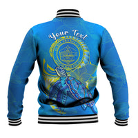 (Custom Personalised) Palau Baseball Jacket Hibiscus Turtle Mix Coat Of Arms Blue Version LT14 - Polynesian Pride