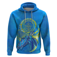 Custom Palau Hoodie Hibiscus Turtle Mix Coat of Arms Blue Version LT14 - Polynesian Pride