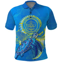 Custom Palau Polo Shirt Hibiscus Turtle Mix Coat Of Arms Blue Version LT14 Blue - Polynesian Pride