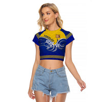 Tokelau Raglan Cropped T Shirt Tokelauan Tatau Plumeria Special Style LT14 Female Blue - Polynesian Pride
