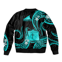 Tokelau Bomber Jacket Tokelauan Tatau With Badge Light Turquoise LT14 - Polynesian Pride