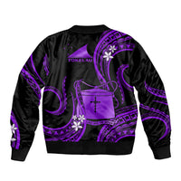 Tokelau Sleeve Zip Bomber Jacket Tokelauan Tatau With Badge Purple LT14 - Polynesian Pride