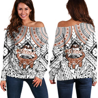 Fiji Tanoa Off Shoulder Sweater Kava Bowl Fijian Tapa Brown Pattern LT14 Women White - Polynesian Pride