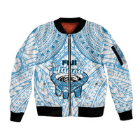 Fiji Tanoa Sleeve Zip Bomber Jacket Kava Bowl Fijian Tapa Blue Pattern LT14 Unisex Blue - Polynesian Pride