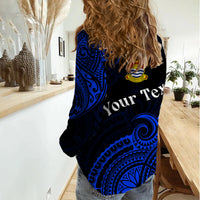 (Custom Personalised) Ribaberiki Kiribati Coat Of Arms Mix Blue Polynesian Women Casual Shirt LT14 - Polynesian Pride
