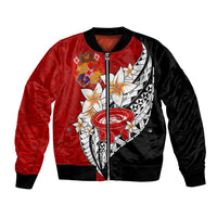 Tonga Kava Bowl Bomber Jacket Tongan Kupesi Ngatu Pattern Black LT14 Unisex Red - Polynesian Pride