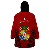 (Custom Personalised) Tonga Heilala Flowers Wearable Blanket Hoodie Tongan Ngatu Black Special Verison LT14 - Polynesian Pride
