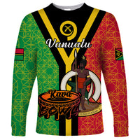 (Custom Personalised) Vanuatu Long Sleeve Shirt Kava Bowl Mix Sand Drawing Flag Style LT14 Unisex Black - Polynesian Pride