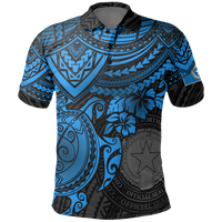 Northern Mariana Islands Polo Shirt Flag Seal Blue Turtle Hibiscus Unisex BLUE - Polynesian Pride