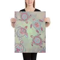 Turtle Colorful Hibiscus Backgorund Canvas 18x24 Canvas White - Polynesian Pride