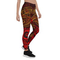 Polynesian Legging - Red Shark Polynesian Tattoo Red - Polynesian Pride