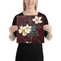 Turtle Poly Trinal Plumeria Red Canvas 12x12 Canvas Red - Polynesian Pride