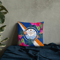 Marshall Islands Polynesian Pillow - Hibiscus Surround Pillow 18×18 Blue - Polynesian Pride