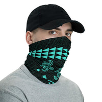 Hawaii Bandana Kakau Polynesian Three Turtle Map Neck Gaiter - Turquoise - Polynesian Pride