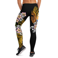 French Polynesia Tahiti Leggings - Tahiti Of Seal Turtle With Plumeria - Polynesian Pride