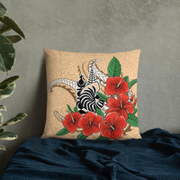 New Caledonia Polynesian Pillow - Hibiscus Coat of Arm Pillow 22 x 22 Beige - Polynesian Pride