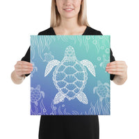 Turtle Gardiant Background Canvas 16x16 Canvas White - Polynesian Pride