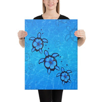 Turtle Hibiscus Swim In Sea Canvas 18x24 Canvas White - Polynesian Pride