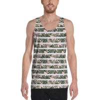 Tropical Dark Green Leaves Hawaii Men's Tank Top AH White - Polynesian Pride
