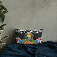 Nauru Pillow - Coat Of Arms With Tropical Flowers 20×12 Black Pillow - Polynesian Pride