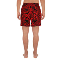 Polynesian Kakau Turtle Red Men's Athletic Long Shorts - Polynesian Pride