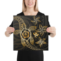 Kanaka Map Hibiscus Plumeria Turtle Art Gold Polynesian Canvas 16x16 Canvas Gold - Polynesian Pride