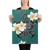 Turtle Poly Trinal Plumeria Turquoise Canvas 18x24 Canvas Turquoise - Polynesian Pride